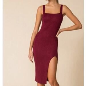 Superdown Zoe Square Neck Dress size M Metallic Burgundy holiday party shimmer